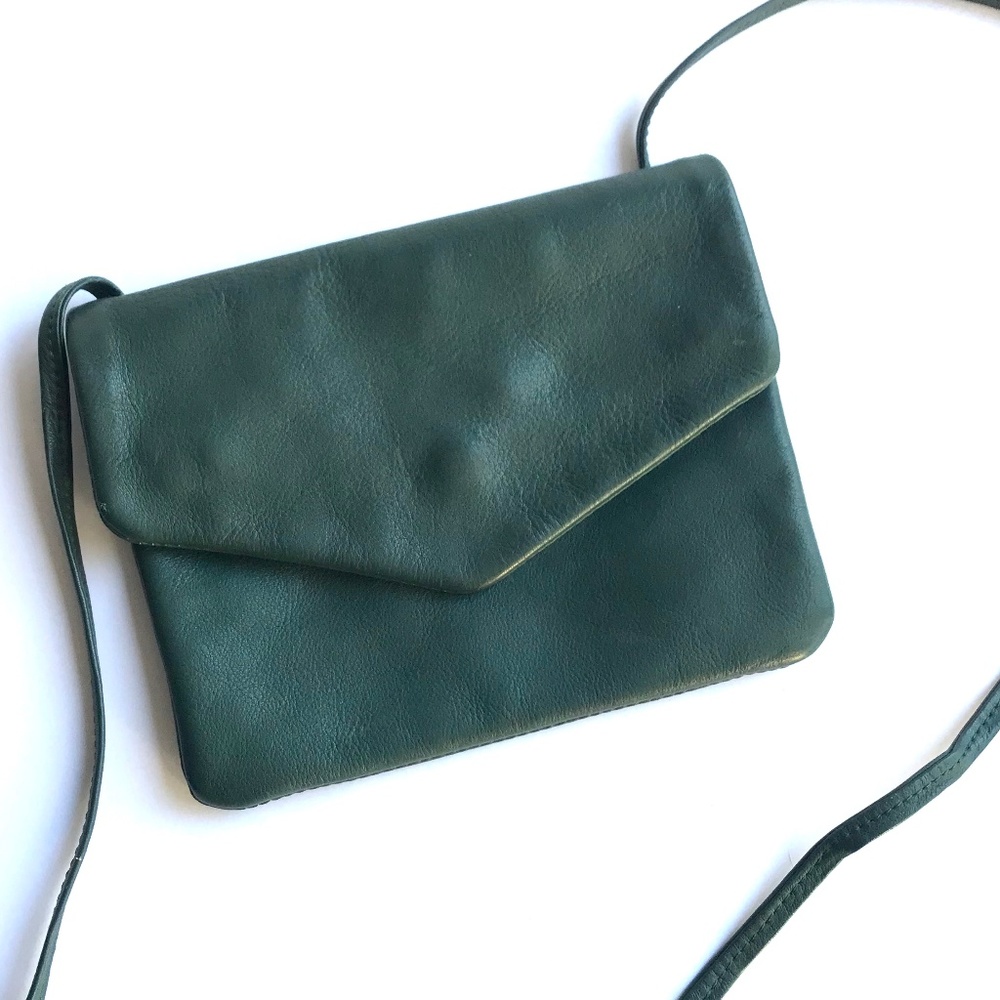VINTAGE 80's Hunter Green Leather Crossbody Purse